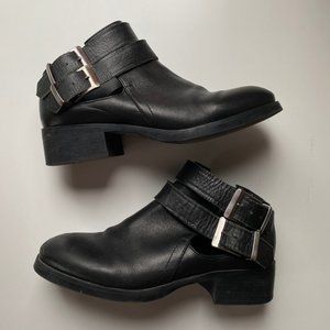 Zara Black Leather Buckle Booties